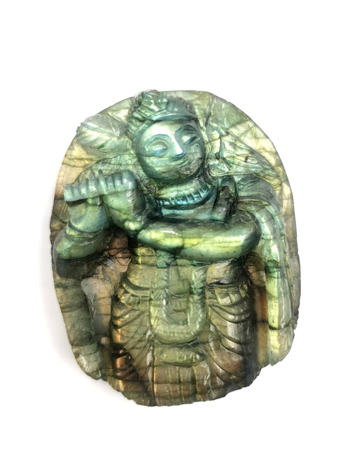 Labradorite stone Handmade Miniature Carving of Krishna - 1.5 inches and 16 gms