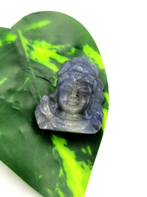 Miniature Shiva Head carving in Blue Sapphire - Lord Shivshankar in crystals and gemstones |Reiki/Chakra/Healing - 1 in and 77 carats