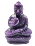 Gemstone handmade Lepidolite Buddha - carving of serene and meditating Lord Buddha - crystal/reiki/healing - 5 inches and 0.54 kg (1.19 lb)