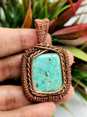 Crystal jewelry - Beautiful amazonite pendant with intricate copper wire wrapping - gemstone/crystal jewelry | Mother's Day/engagement/birthday gift