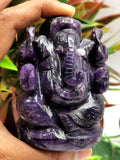 Gemstone Lepidolite Carving of Ganesh - Lord Ganesha Idol in Crystals and Gemstones - Reiki/Chakra - 3.2 inch and 320 gms - ONE STATUE ONLY