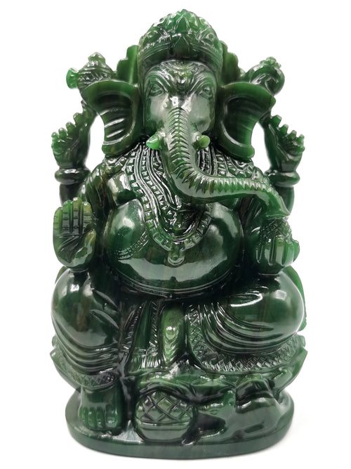 Columbian Jade gemstone Handmade Carving of Ganesh - Lord Ganesha Idol in Crystals and Gemstones - Reiki/Chakra - 6 inch and 1.27 kgs (2.79 lb)