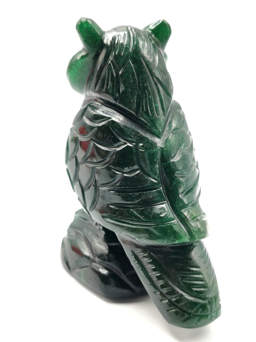 Hand carved owl carving in natural dark green aventurine stone - reiki/chakra/healing/crystal - 4 inches and 440gm (0.97 lb)