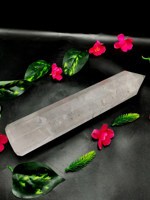 Large 8-face Clear Quartz point/wand/tower -handmade carvings - energy/chakra/reiki - 12 in (30 cms) height and 1.79 kg (3.94 lb)