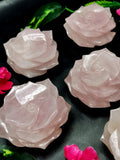 Rose Quartz gemstone hand carved rose flower carvings - crystal/gemstone/reiki/chakra/healing - ONE PIECE ONLY - 3 inches and 275 gms (0.60  lb)