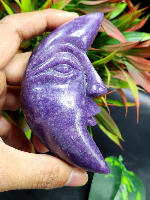 Lepidolite natural stone hand carving of crescent moon - crystal/reiki/chakra/healing - 4 inches and 182 gms weight