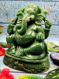 Exquisite Columbian Jade gemstone Handmade Carving of Ganesh - Lord Ganesha Idol/Murti/Statue in Crystals and Gemstones - 7 inch and 2.56 kg (5.63 lb)