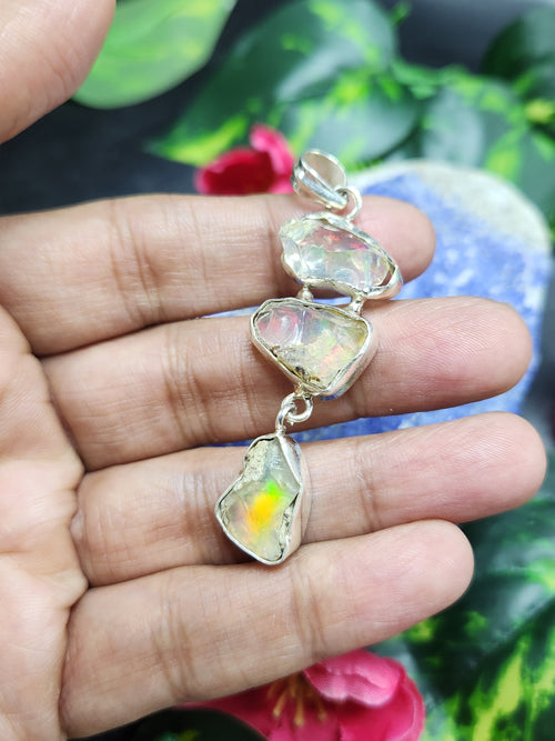 Ethiopian Opal Rough Triple Stone Pendant: A Tryst with Earth's Unrefined Elegance