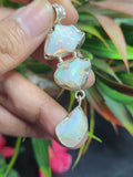 Ethiopian Opal Rough Triple Stone Pendant - Nature's Triplet Symphony in Silver